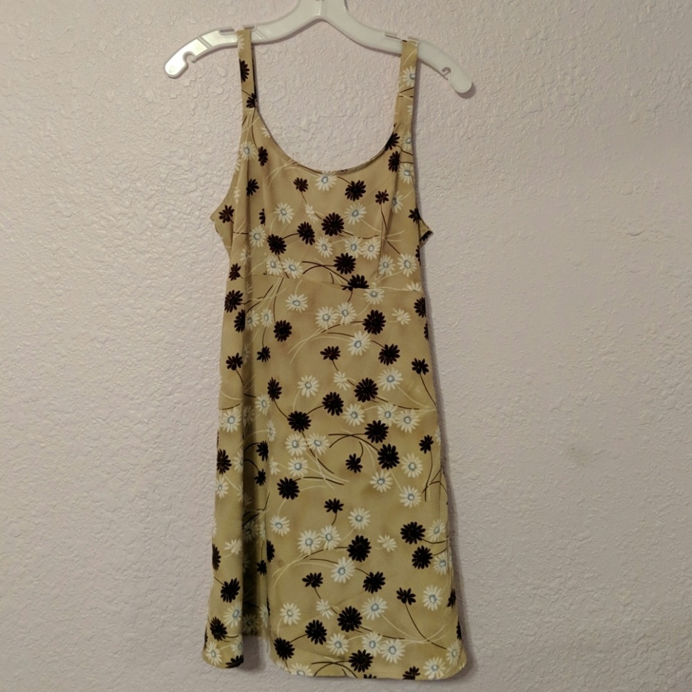 Joule Tan Floral Print Sleeveless Dress